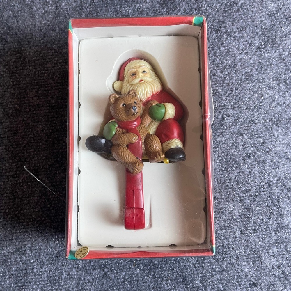 Yuletide Traditions Santa and Teddy Bear Holiday Stocking Hanger in Box